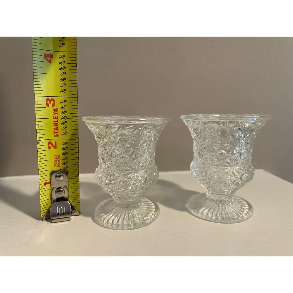 Vintage Etched Glass Pedestal Tapered Candle Holders, Set of 2